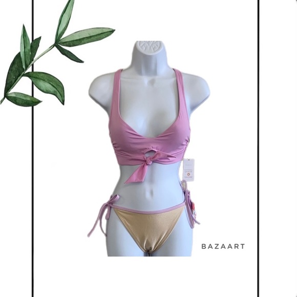 Xhilaration Other - Shade and Shore Pink Bralette Bikini Top & Xhilaration Metallic Bikini Bottoms